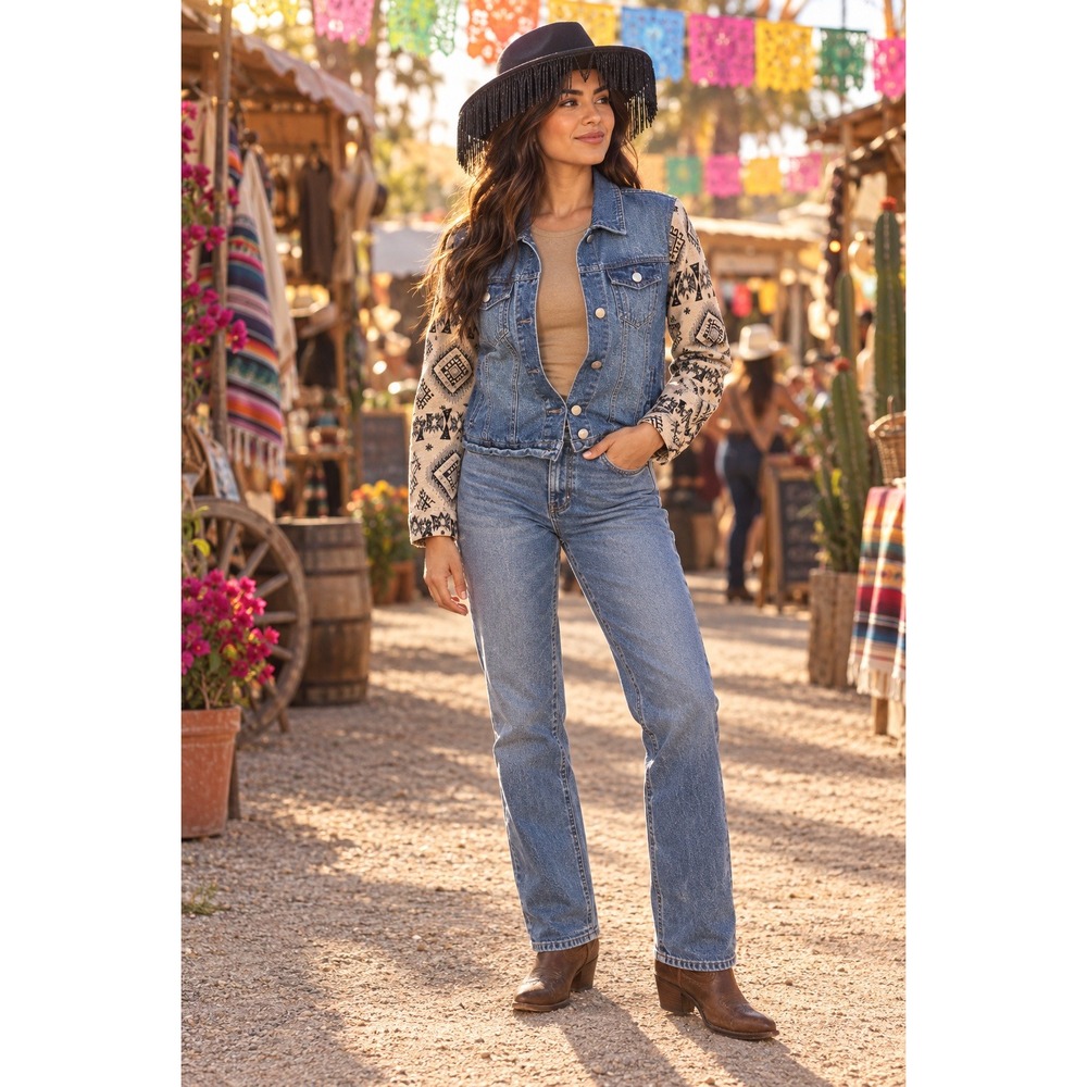Paper Tee Southwest Denim Jacket M & Fringed Hat Western Bundle